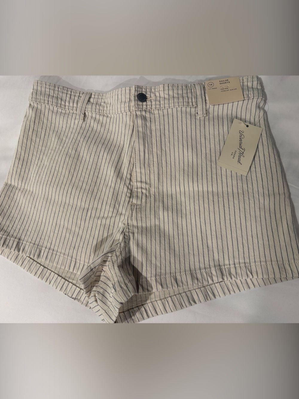Universal Thread Cream Shorts with Navy Pinstripes